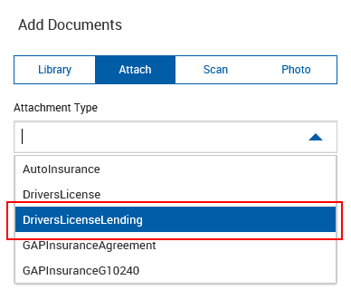User Add Documents popup showing Type Selected