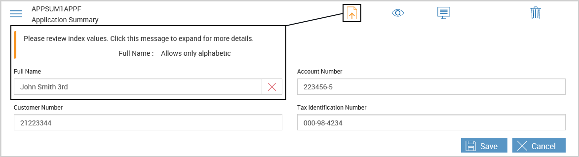 Cases showing Index Validation Error