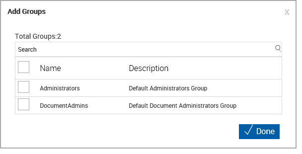 Add Groups popup, blank