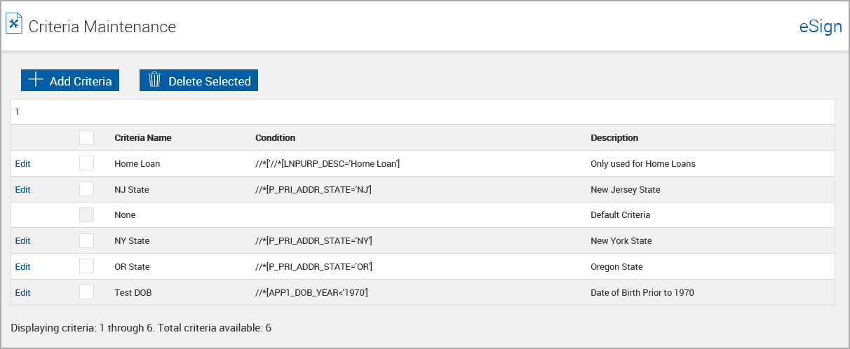 Criteria Maintenance Criteria Maintenance