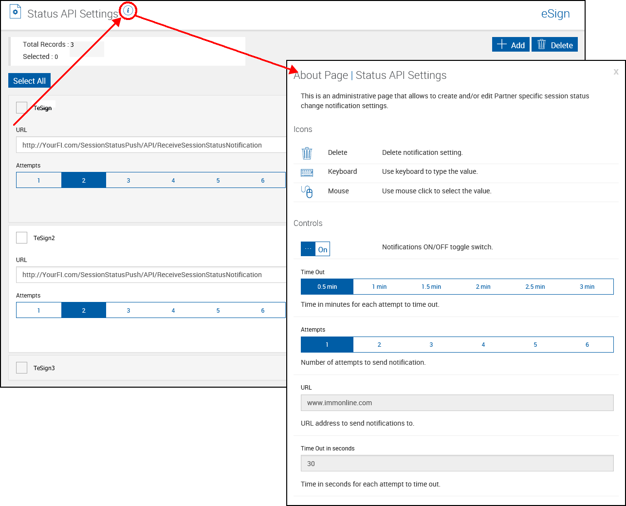 Status API Settings showing About Popup Status API Settings showing About Popup