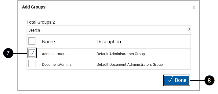 Add Groups popup, click Done