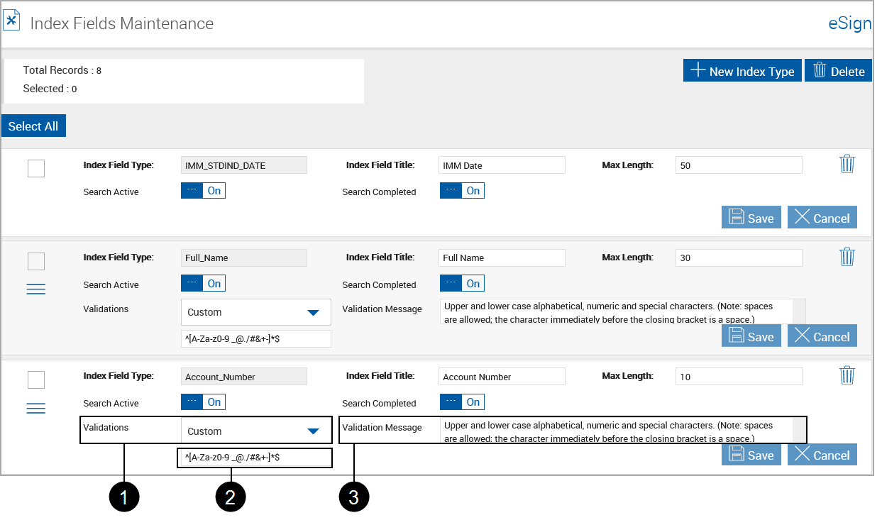 Index Field Validations Sample
